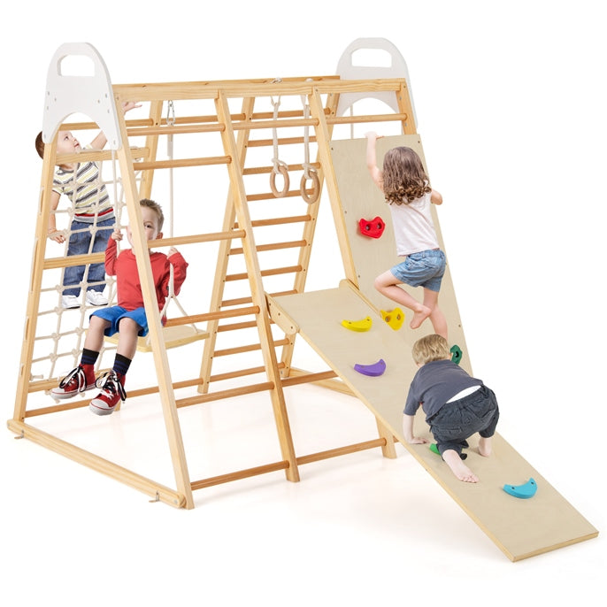 8-in-1 Wooden Jungle Gym Playset with Monkey Bars & Climbing Ladder