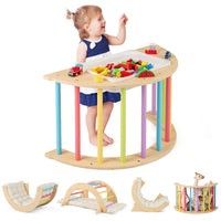 6 in 1 Kids Climbing Arch Playset, Indoor Wooden Climbing Toy Rocker Chair w/Removable Cushion & Stoppers