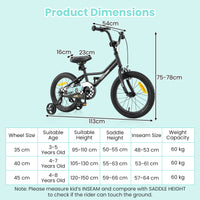 14/16/18-Inch Children Bicycle with Removable Training Wheels