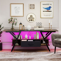 TV Stand with Power Outlets for 65 inch TVs 3-Tier Entertainment Center with LED Lights and Remote