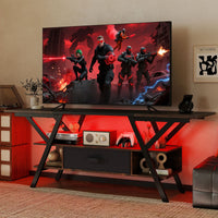 TV Stand with Power Outlets for 65 inch TVs 3-Tier Entertainment Center with LED Lights and Remote