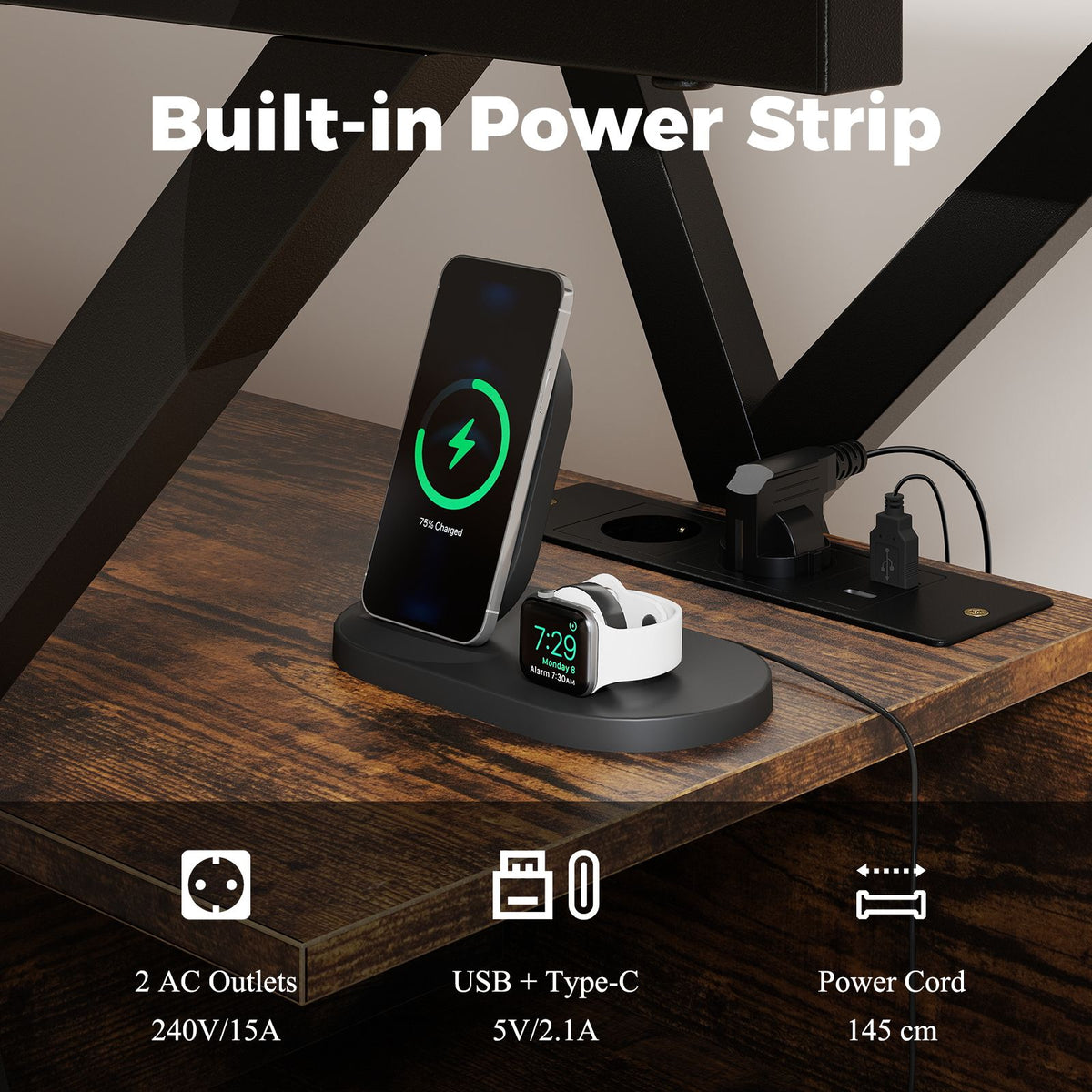 TV Stand with Power Outlets for 65 inch TVs 3-Tier Entertainment Center with LED Lights and Remote