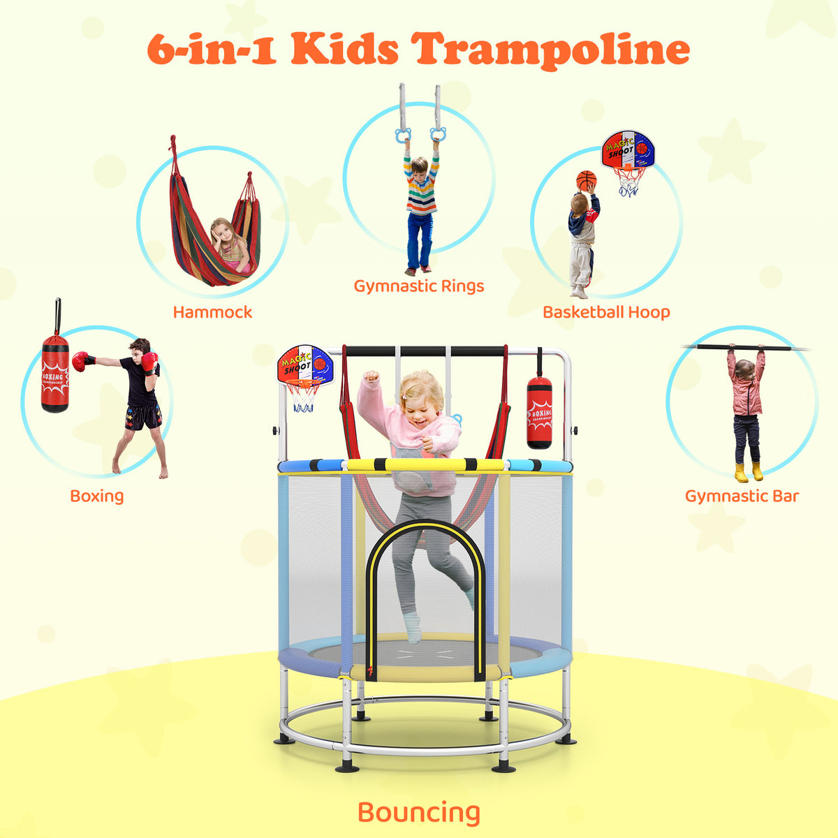 55" Kids Trampoline, Toddler Trampoline with Hammock