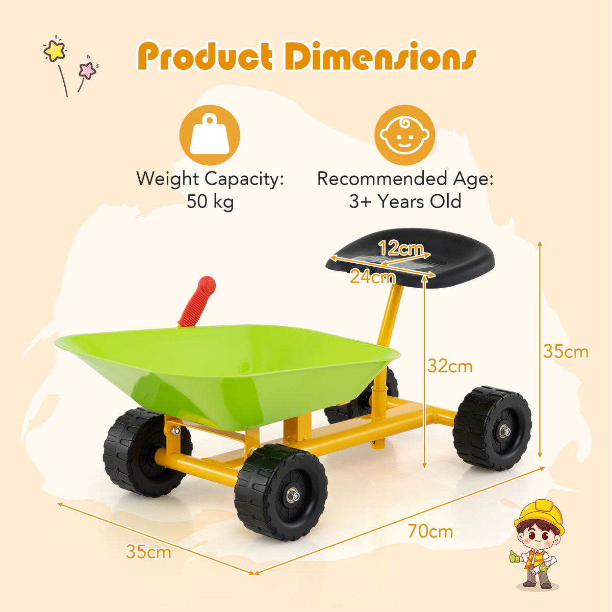 Outdoor Sandbox Toy with Controllable Shovel and 4 Wheels