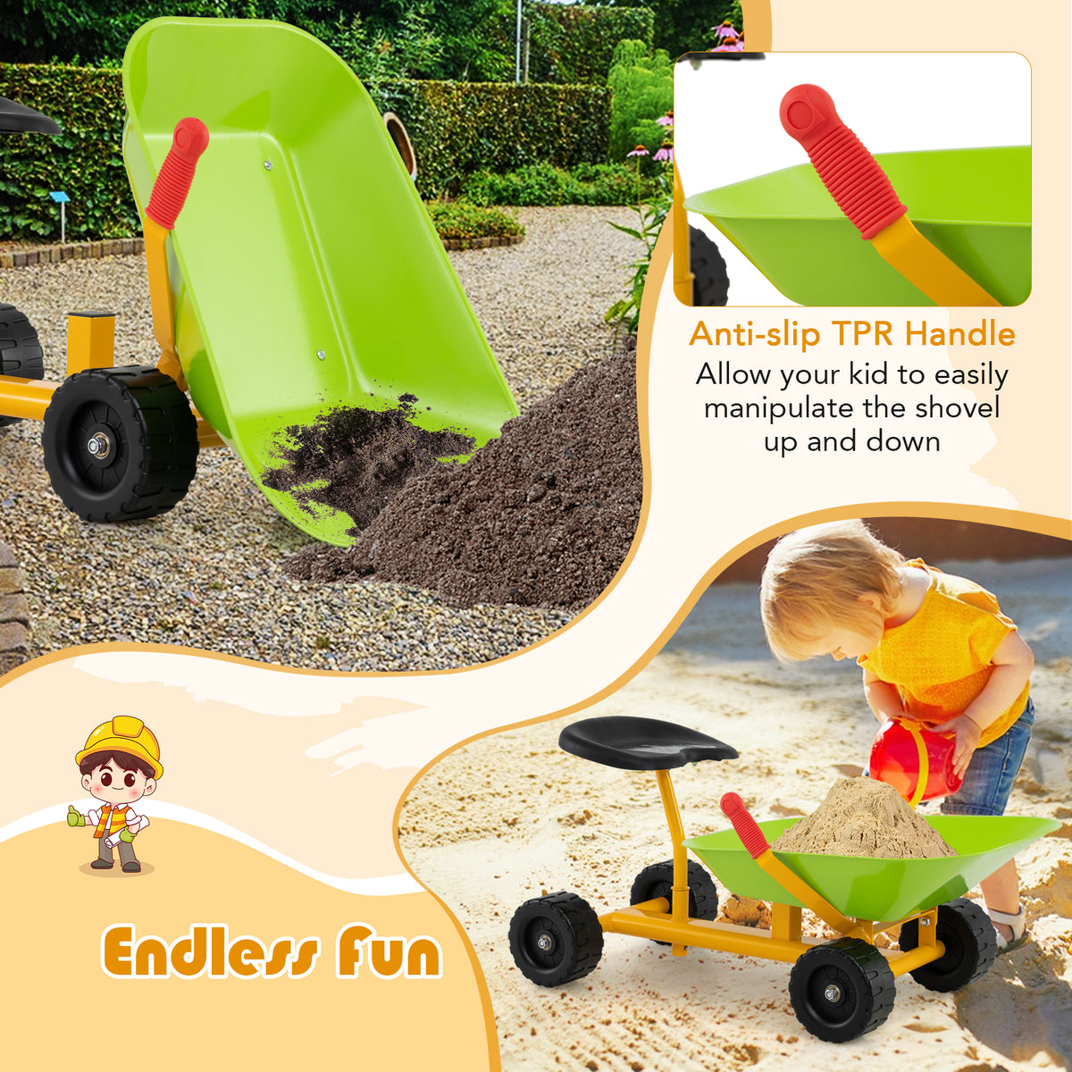 Outdoor Sandbox Toy with Controllable Shovel and 4 Wheels