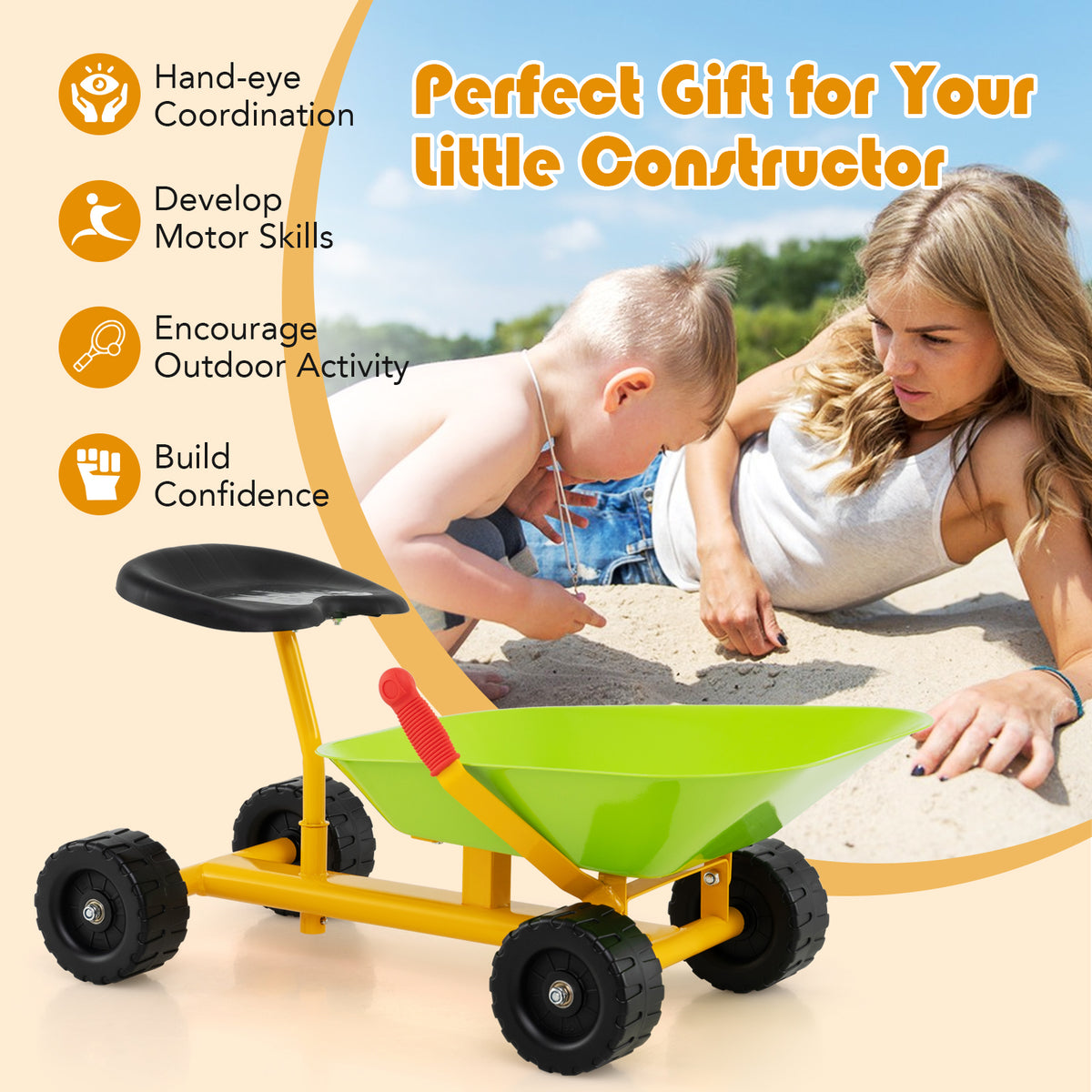 Outdoor Sandbox Toy with Controllable Shovel and 4 Wheels