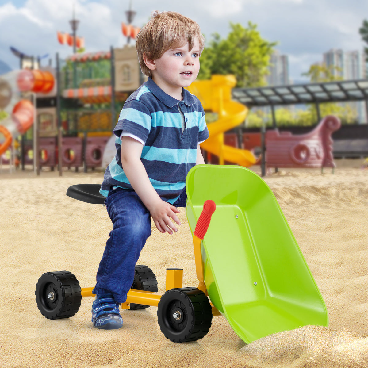 Outdoor Sandbox Toy with Controllable Shovel and 4 Wheels