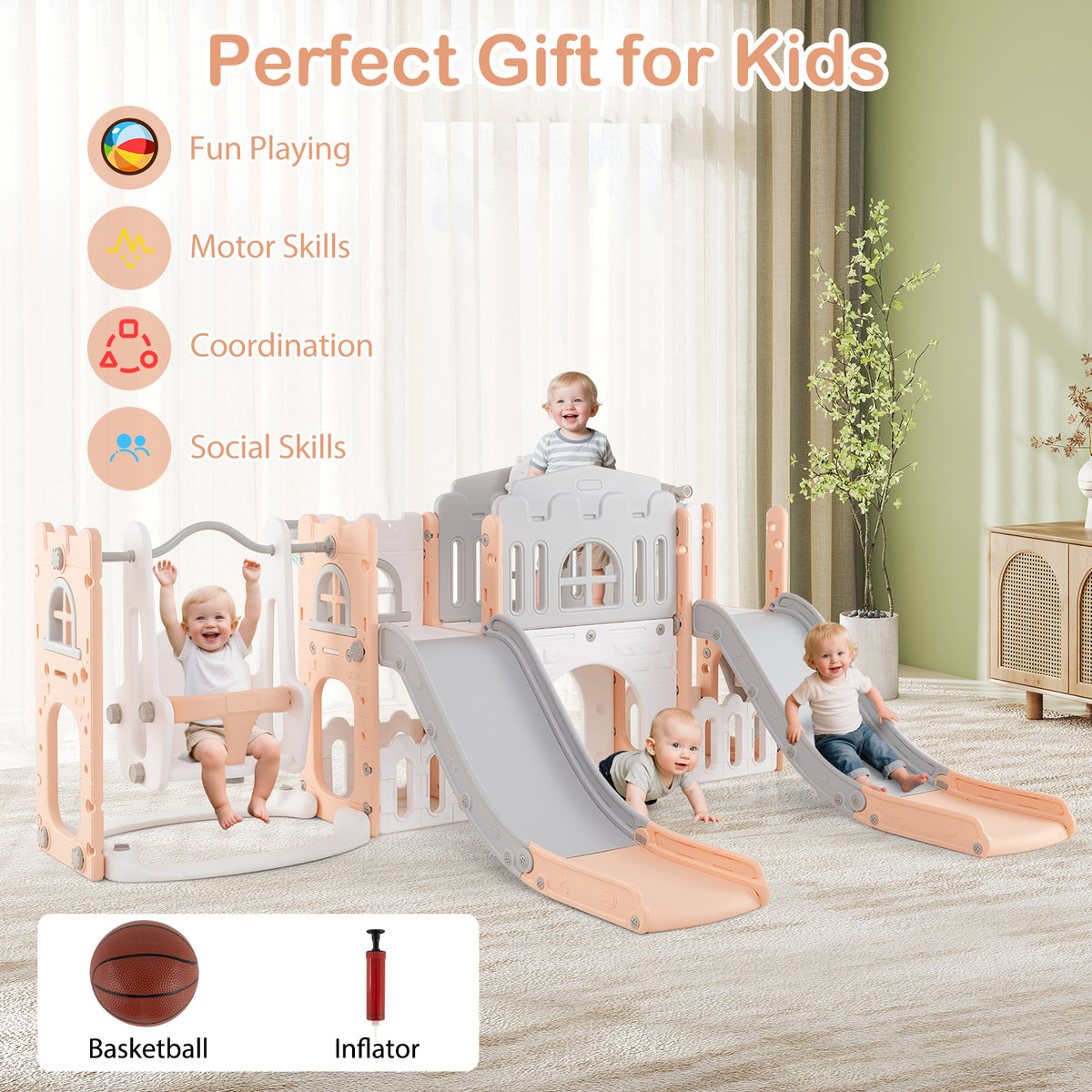 Kids Double Slides and Climber Playset