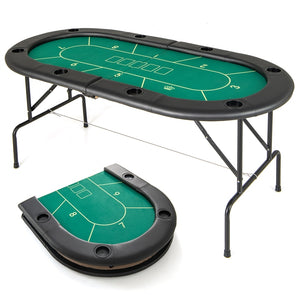 Foldable Poker Table, 8 Players Card Board Game Table w/ 8 Cup Holders, Casino-Grade Felt Surface