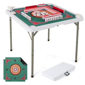 Giantex 90cm Folding Mahjong Table, 4 Player Game Card Table w/Cup Holders & Smooth Felt Mat