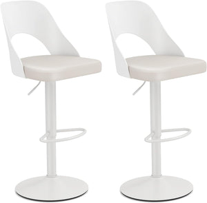 Bar Stools Set of 2, Ergonomic Counter Height Stools with Enlarged PU Leather Seat