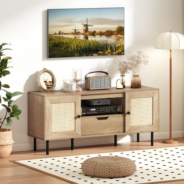 Boho TV Stand for 60 Inch TV Entertainment Center with Cabinets