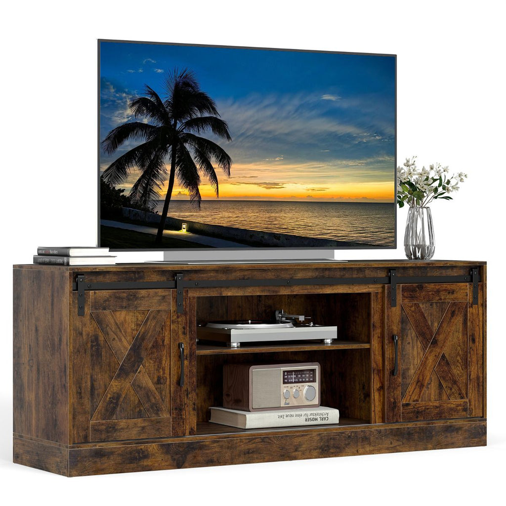 Farmhouse TV Stand for 70" TVs Entertainment Center with Sliding Barn ...