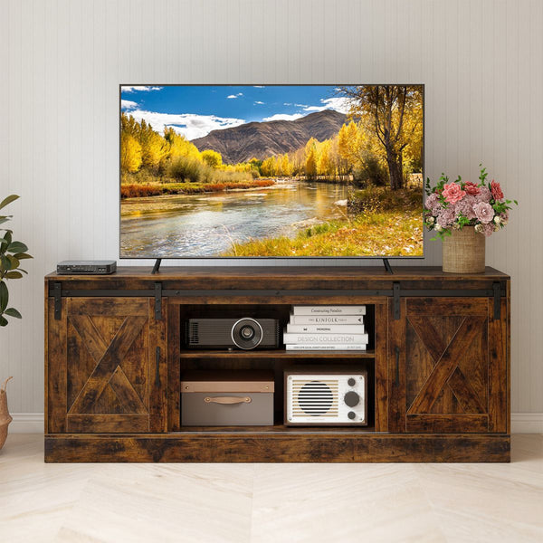 Farmhouse TV Stand for 70" TVs Entertainment Center with Sliding Barn Doors