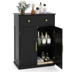Floor Storage Cabinet with Drawer and Adjustable Shelf