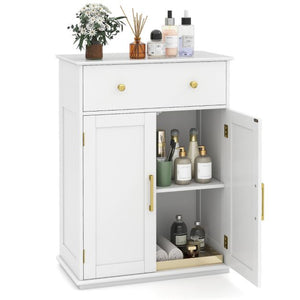 Floor Storage Cabinet with Drawer and Adjustable Shelf