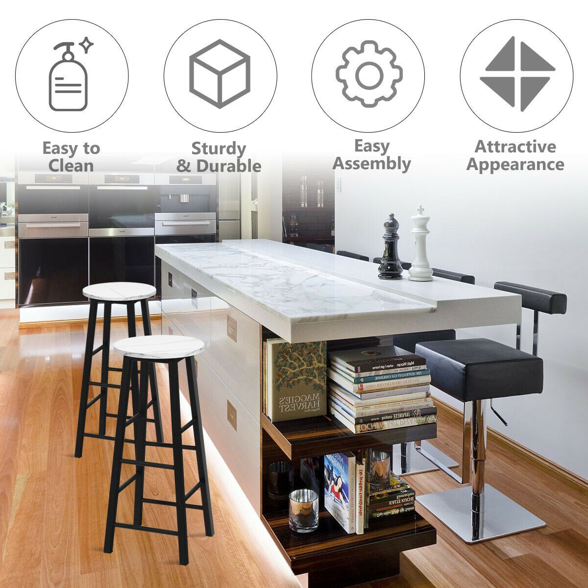 2 Pieces Bar Stool Set Dning Bistro Stools for Cafe, Kitchen