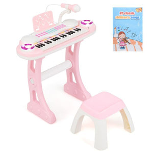 37-Key Kids Piano Keyboard Toy, Toddler Electronic Piano w/ Music Score, Music Stand, Microphone,