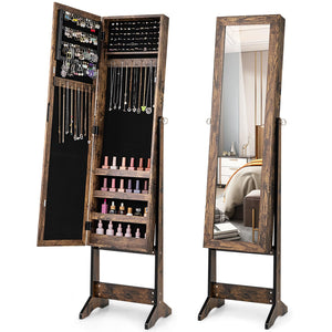 Mirror Jewelry Cabinet Standing with 4 Shelves and 3 Adjustable Tilt Angles
