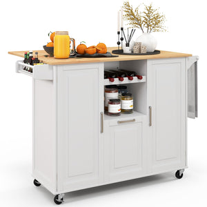 Rolling Kitchen Island Cart, Large Kitchen Island w/Drop-Leaf Countertop & 4 Rotatable Casters