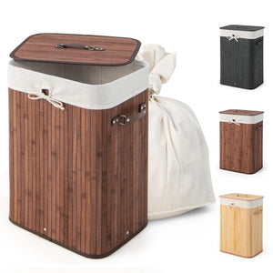 Giantex Laundry Hamper with Lid, 72L Bamboo Laundry Basket with Removable and Machine Washable Liner Bag