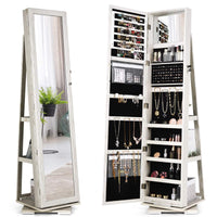 Giantex 360 Rotating Mirrored Jewelry Cabinet, Free Standing Jewelry Armoire, Full Length Mirror