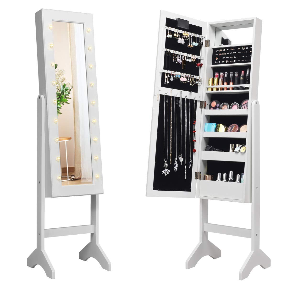 Giantex Jewelry Armoire w/Standing Full-Length Mirror, Large Storage Mirrored Jewelry Cabinet