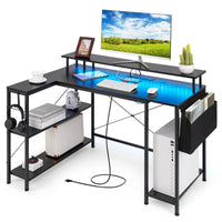 Giantex 120cm L-Shaped Gaming Desk Computer Desk w/LED Lights & Power Outlets