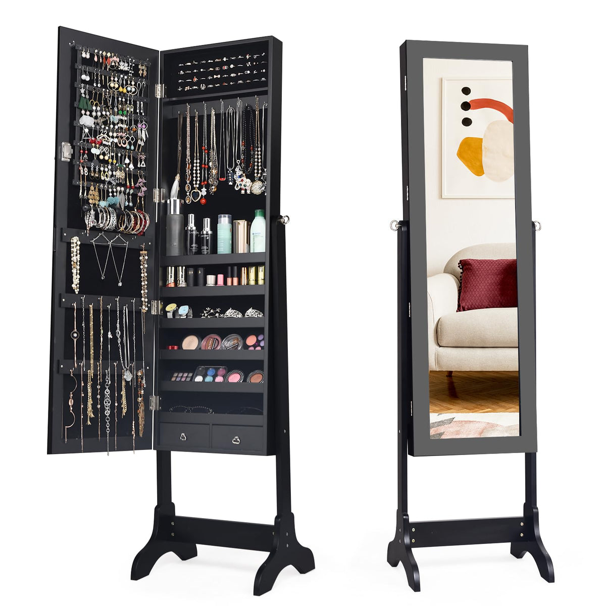 Giantex Jewelry Cabinet, Freestanding Jewelry Cabinet with Full-Length Mirror