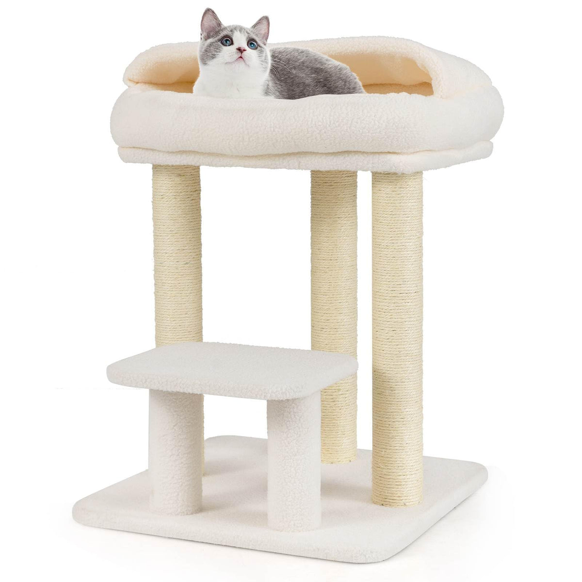 Small Cat Tree with Comfy Plush Top Perch Bed for Indoor Cats