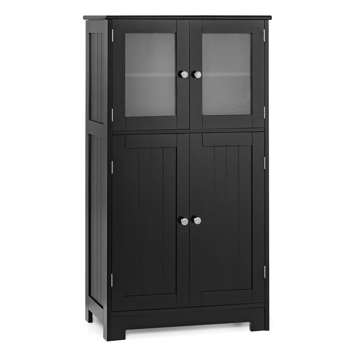 Bathroom Storage Cabinet, Kitchen Pantry Cabinet w/Tempered Glass Doors & Adjustable Shelf
