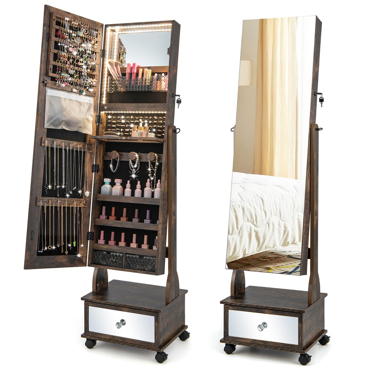 Giantex Standing Jewelry Armoire, Lockable Movable Jewelry Organizer