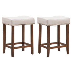 Giantex Set of 2 Saddle Bar Stools, 61cm H Backless Counter Stool, Brass Nailhead Studs