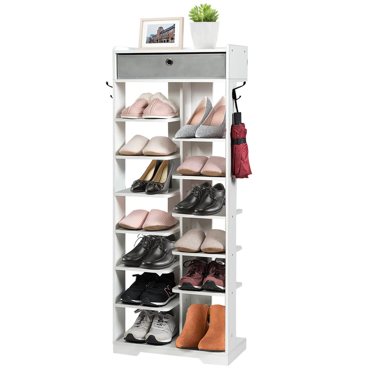 Giantex 13-Tier Wooden Shoe Rack, Narrow Double Rows Shoe Shelf, Space Saving Vertical Shoe Storage Organizer