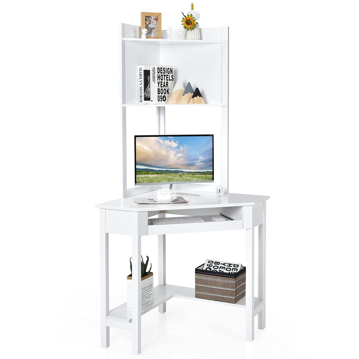 Giantex Corner Desk with Hutch, Compact Home Office Desk, Corner Computer Desk, Study and Writing Table