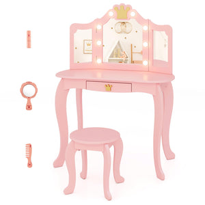 Kids Vanity Set with 3-Color Adjustable Lighted Mirror