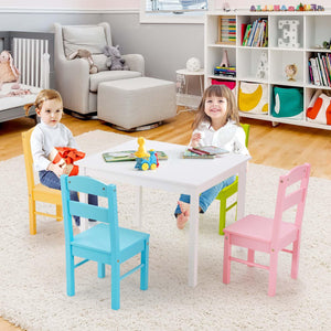 Kids Table and 4 Chairs Set, 5 Pieces Activity Table Set, Durable Wooden Desk Furniture for Toddlers