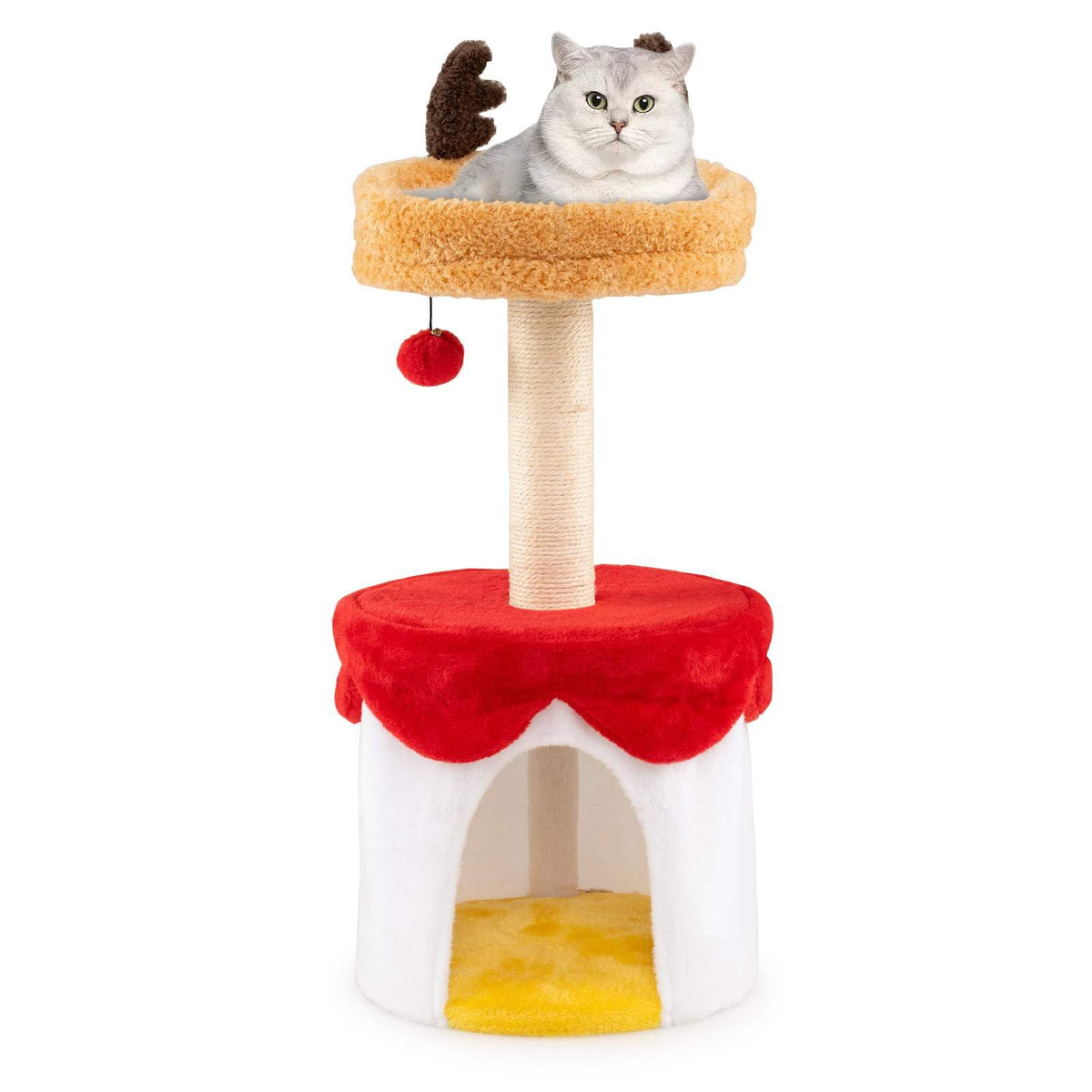 Christmas Cat Tree with Bed, 80 CM Modern Kitten Tower with Sisal Scratching Post