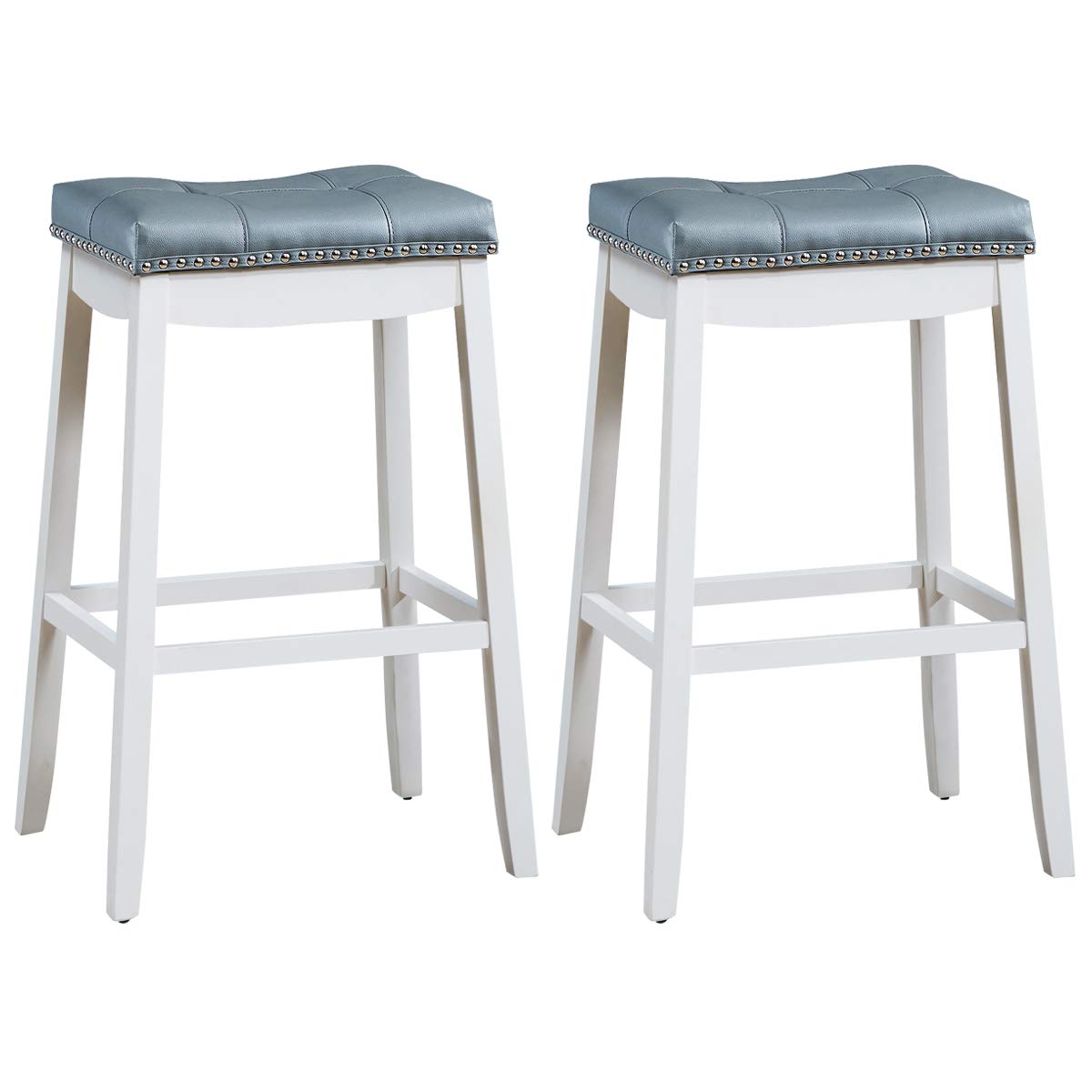 Giantex 74cm Saddle Bar Stools Set of 2, Backless Nailhead Bar Stool