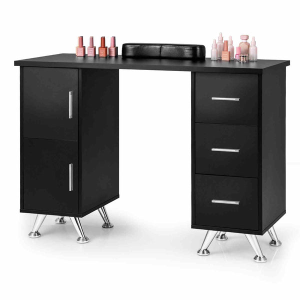 Manicure Table Nail Desk with Drawers, Wrist Rest, Metal Legs, Nail Tech Station