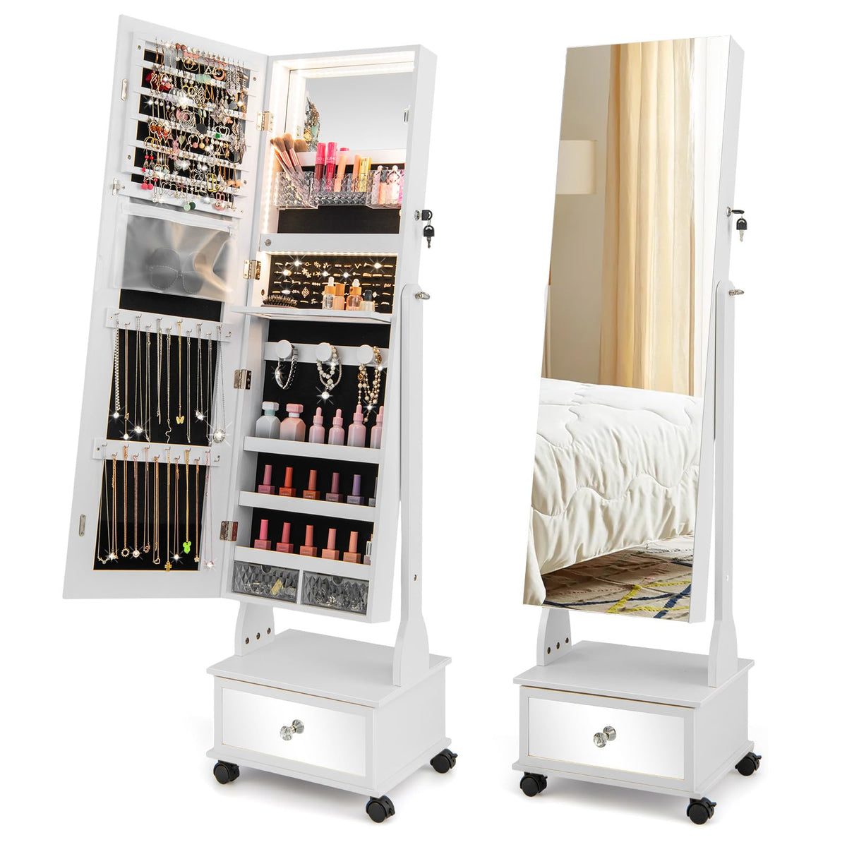 Giantex Standing Jewelry Armoire, Lockable Movable Jewelry Organizer