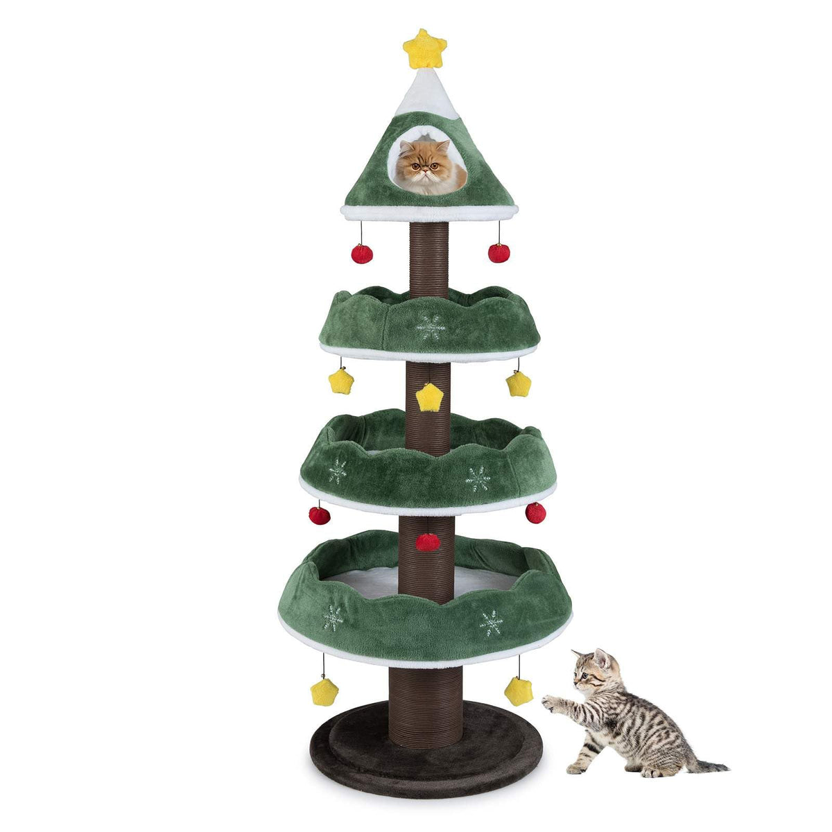 179 CM Tall Christmas Cat Tree, Multi-Level Kitten Tower with 3 Plush Platforms