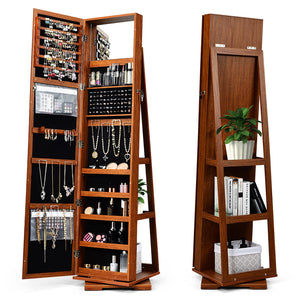 Giantex 360 Rotating Mirrored Jewelry Cabinet, Free Standing Jewelry Armoire, Full Length Mirror