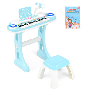37-Key Kids Piano Keyboard Toy, Toddler Electronic Piano w/ Music Score, Music Stand, Microphone,