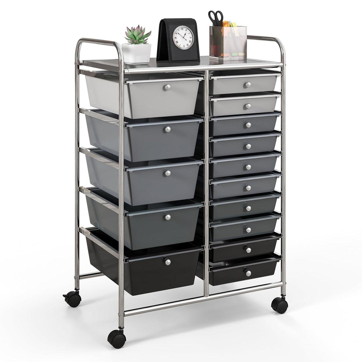 15-Drawer Rolling Storage Drawer Cart, Tools Scrapbook File Paper Craft Organizer Cart w/ Wheels