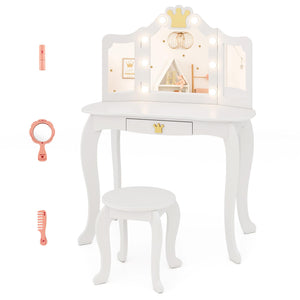 Kids Vanity Set with 3-Color Adjustable Lighted Mirror