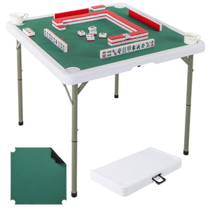 Giantex 90cm Folding Mahjong Table, 4 Player Game Card Table w/Cup Holders & Smooth Felt Mat