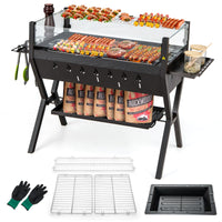 Barbecue Charcoal Grills, Stainless Steel Camping Grill w/Wind Guard