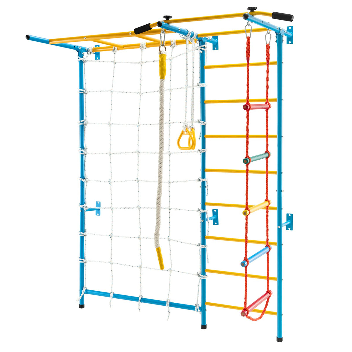 7-in-1 Steel Home Playground with Monkey Bars, Rope Wall, Wall Ladder, Pull-up Bar, Rope Ladder