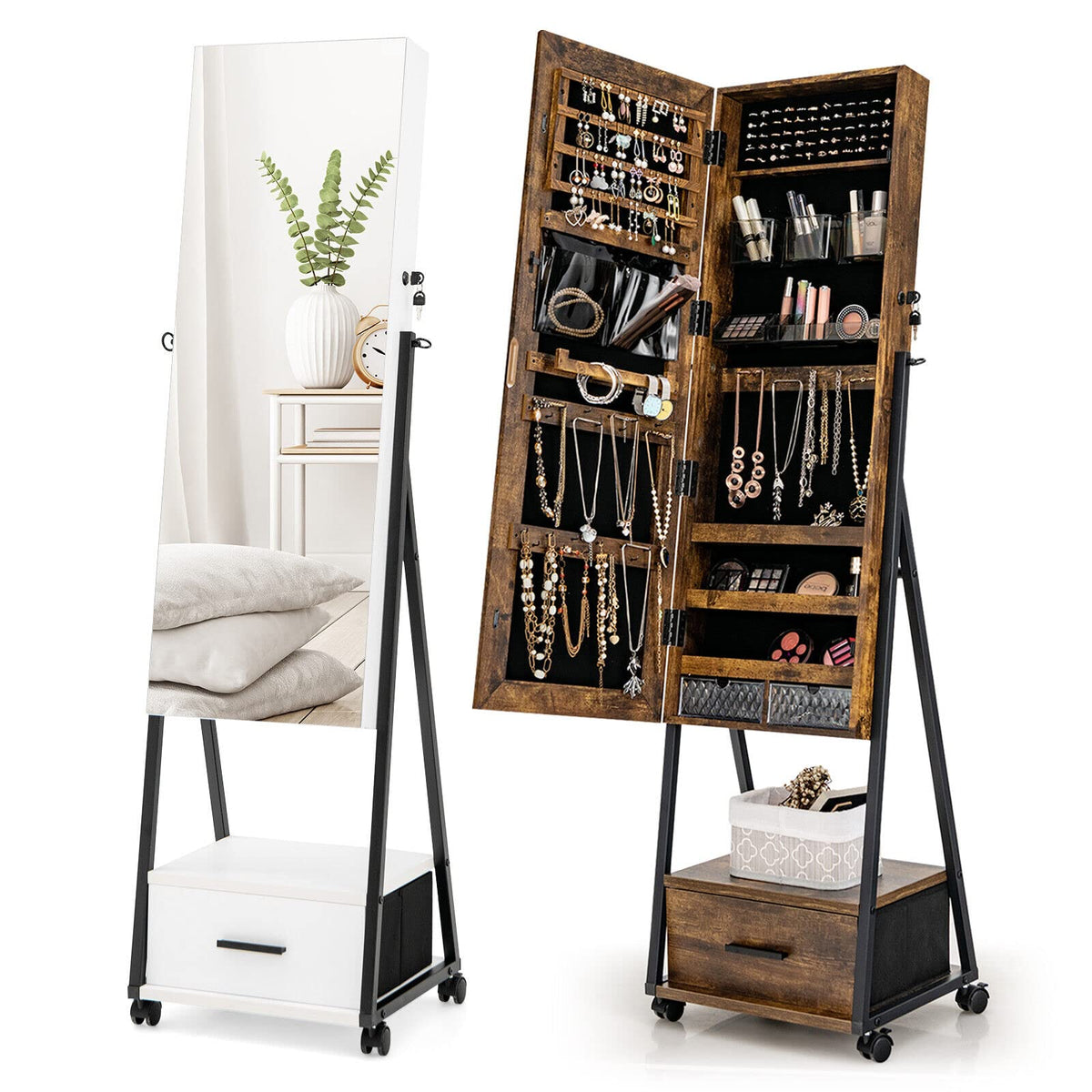 Giantex Mirror Jewelry Cabinet, Jewelry and Makeup Organizer w/ Full Length Mirror